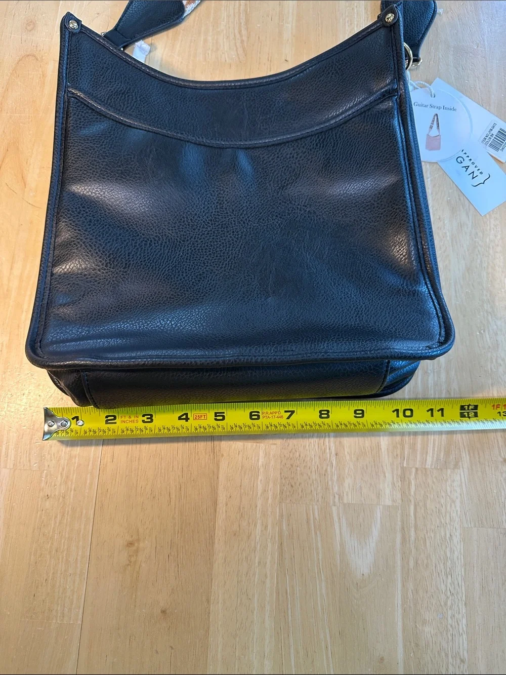 Metro Black Vegan Leather Crossbody with Patterned Strap